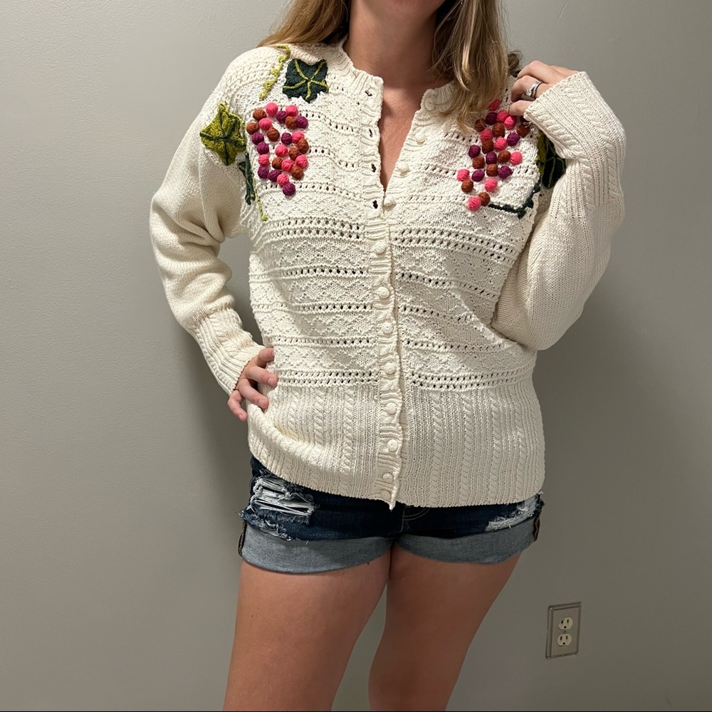 Ashleigh Morgan Crochet Grape Vintage Cardigan Sweater